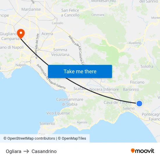 Ogliara to Casandrino map