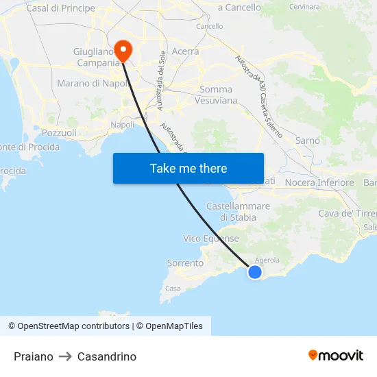 Praiano to Casandrino map