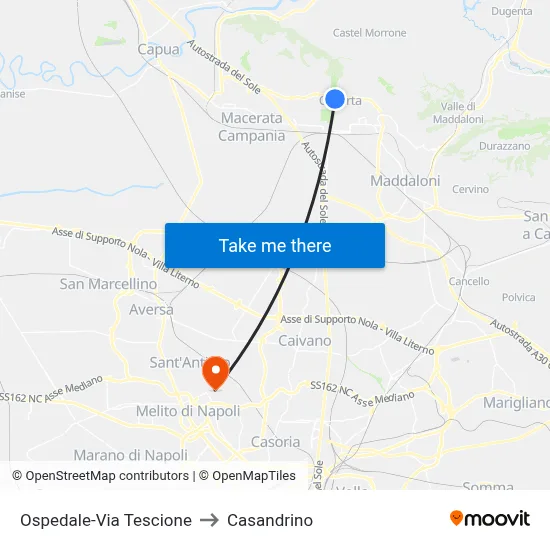 Hospital-Tescione Street to Casandrino map