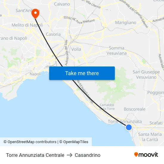 Torre Annunziata Central to Casandrino map