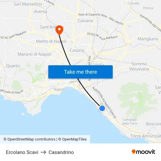 Ercolano Ruins to Casandrino map