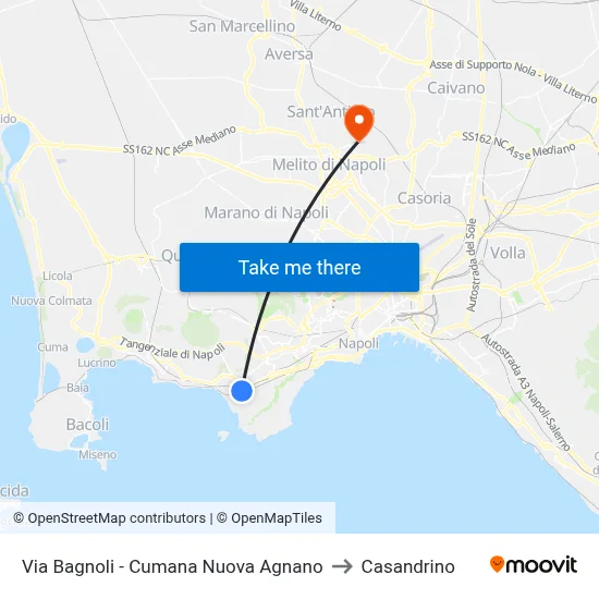 Via Bagnoli - New Cumana Agnano to Casandrino map