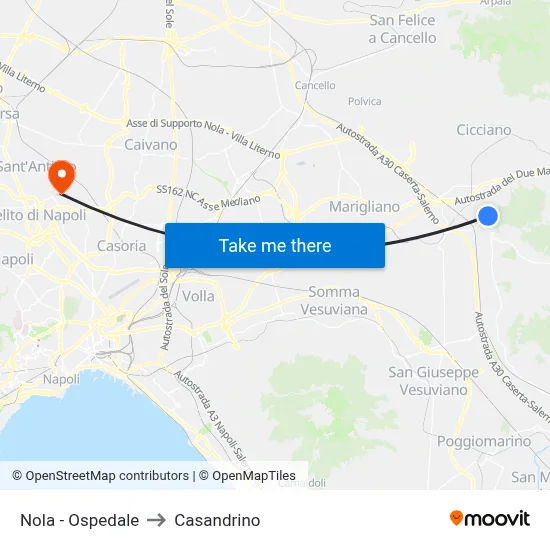 Nola - Hospital to Casandrino map