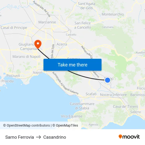 Sarno Railway to Casandrino map