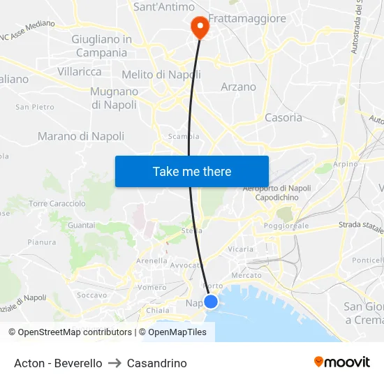 Acton - Beverello to Casandrino map