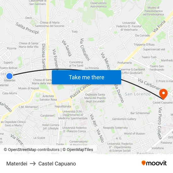 Materdei to Castel Capuano map