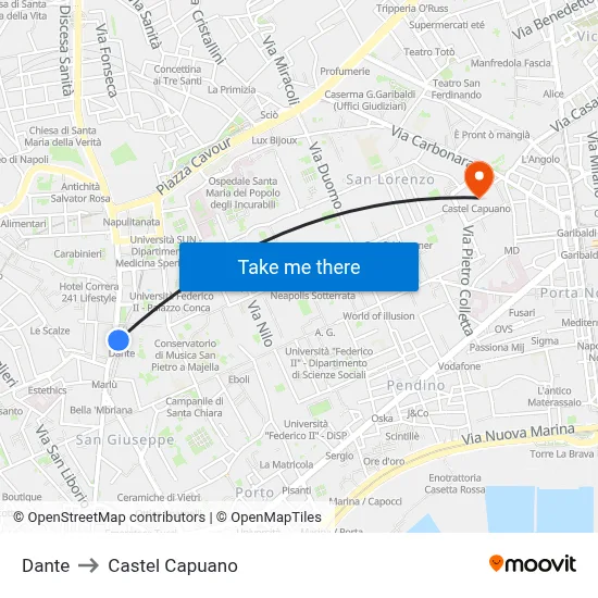 Dante to Castel Capuano map