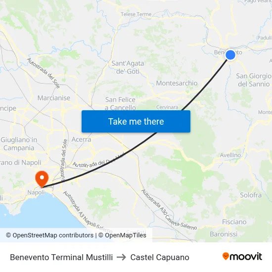 Benevento Mustilli Terminal to Castel Capuano map