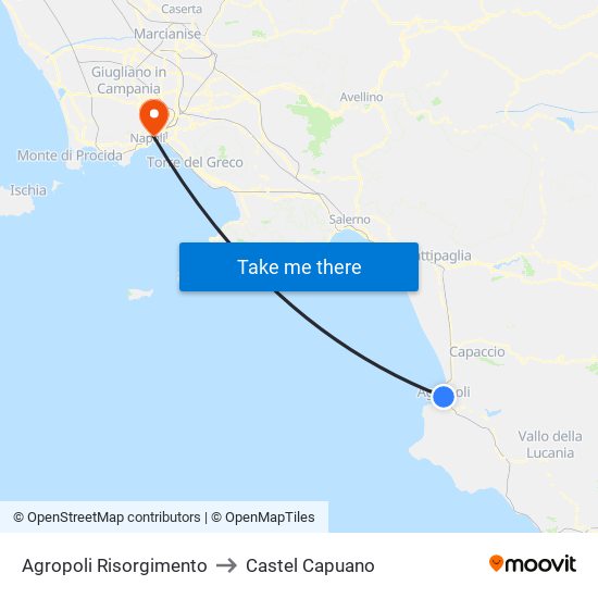 Agropoli Risorgimento to Castel Capuano map