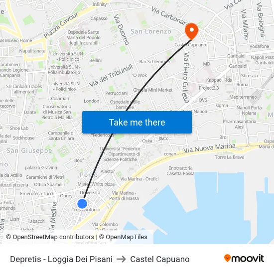 Depretis - Loggia Dei Pisani to Castel Capuano map