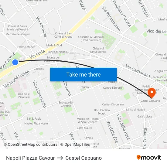 Napoli Piazza Cavour to Castel Capuano map