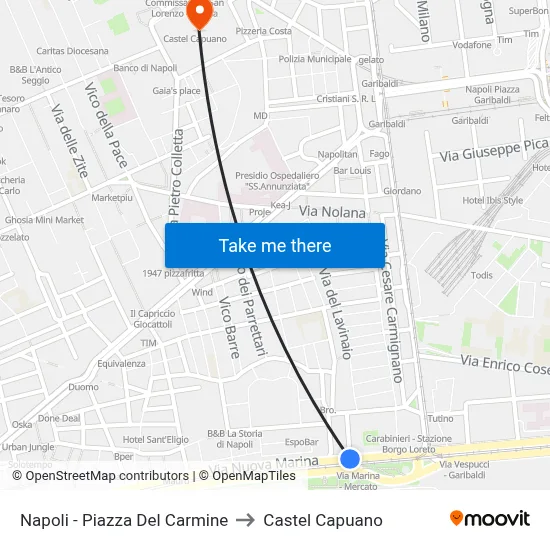 Naples - Carmine Square to Castel Capuano map