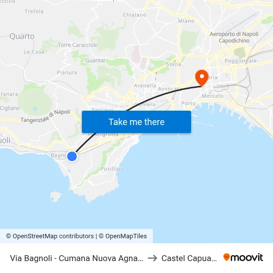Via Bagnoli - New Cumana Agnano to Castel Capuano map