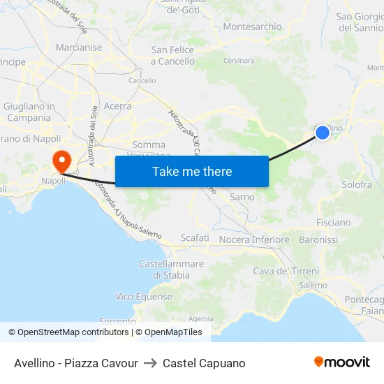 Avellino - Piazza Cavour to Castel Capuano map
