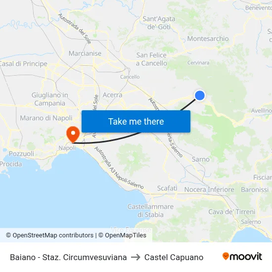 Baiano - Circumvesuviana Station to Castel Capuano map