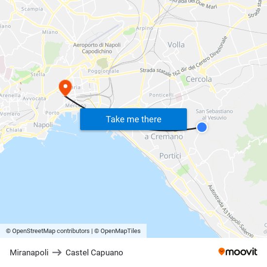 Miranapoli to Castel Capuano map