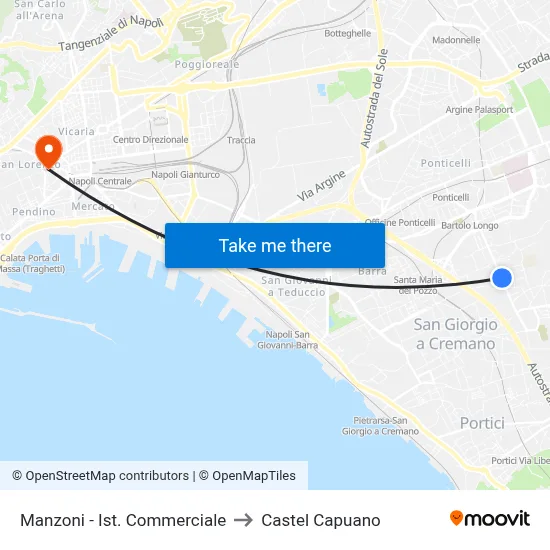 Manzoni - Commercial Institute to Castel Capuano map