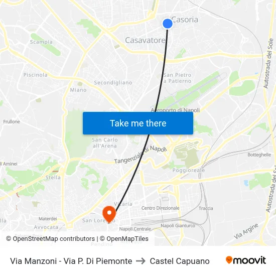 Manzoni Street - Prince of Piedmont Street to Castel Capuano map