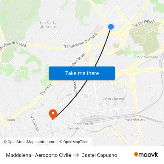 Maddalena - Aeroporto Civile to Castel Capuano map