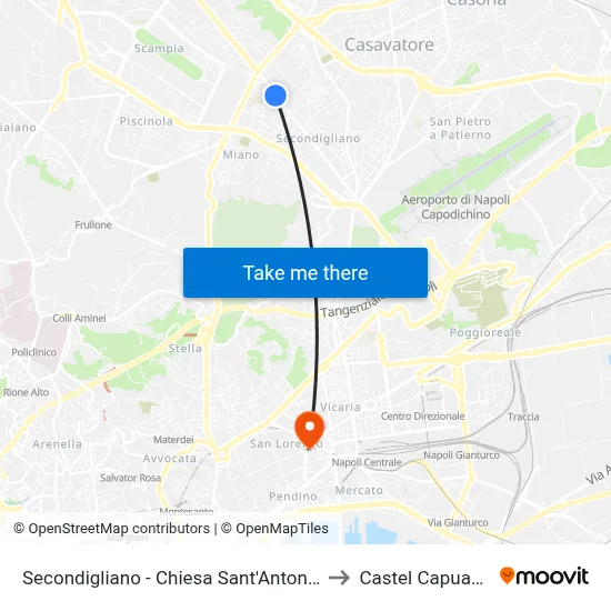 Secondigliano - St. Anthony Church to Castel Capuano map