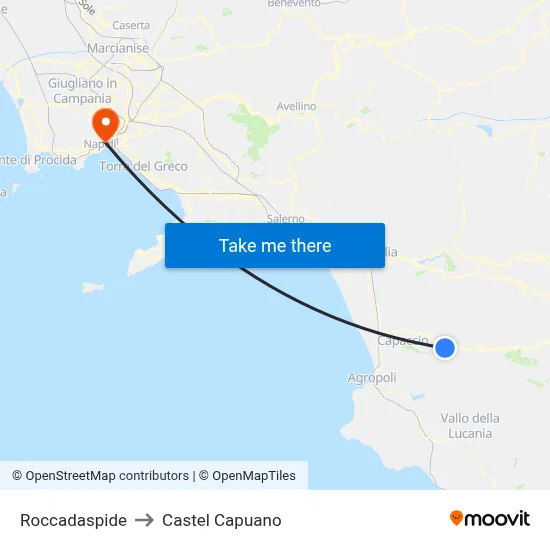 Roccadaspide to Castel Capuano map