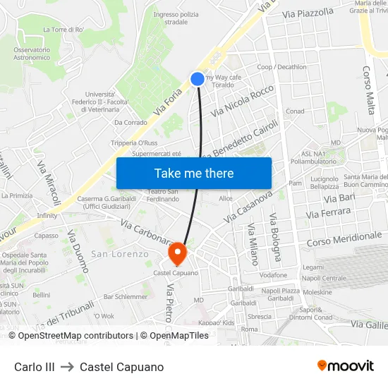 Carlo III to Castel Capuano map