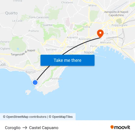 Coroglio to Castel Capuano map