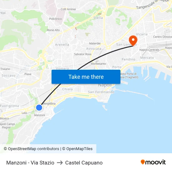 Manzoni - Stazio Street to Castel Capuano map