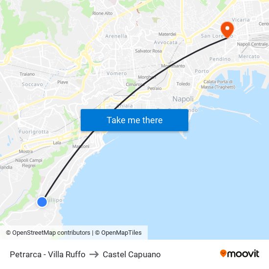 Petrarca - Villa Ruffo to Castel Capuano map