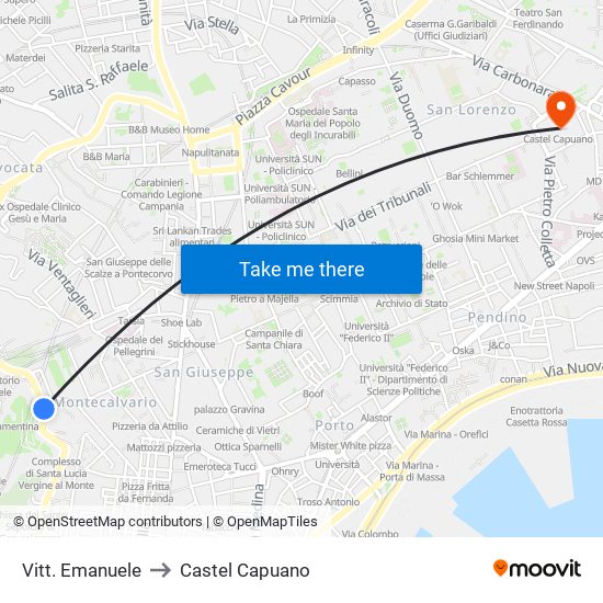 Vitt. Emanuele to Castel Capuano map