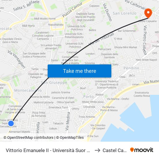 Vittorio Emanuele II - Università Suor Orsola Benincasa to Castel Capuano map