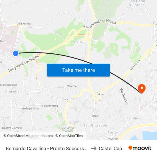 Bernardo Cavallino - Pronto Soccorso Cardarelli to Castel Capuano map