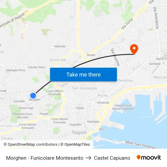 Morghen - Montesanto Funicular to Castel Capuano map