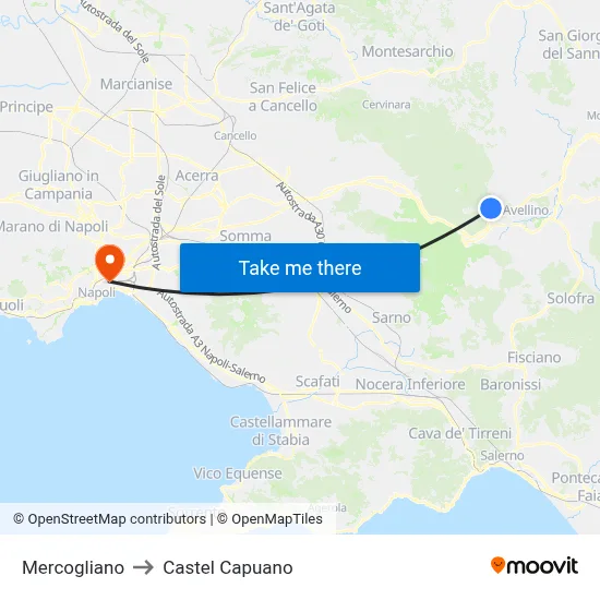 Mercogliano to Castel Capuano map