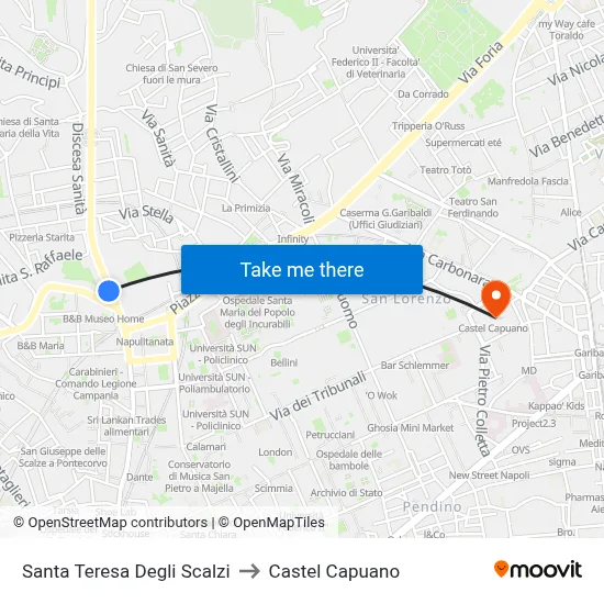 Santa Teresa Degli Scalzi to Castel Capuano map