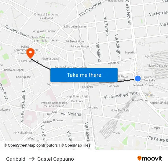 Garibaldi to Castel Capuano map