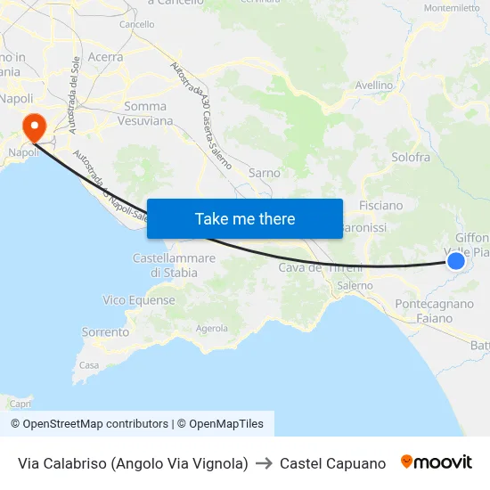 Via Calabriso (Corner of Via Vignola) to Castel Capuano map