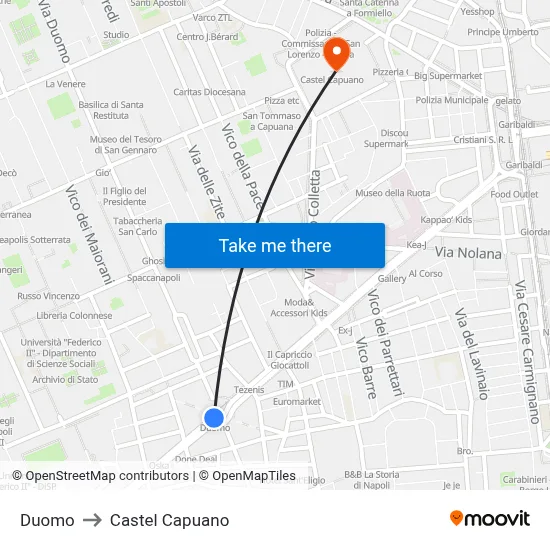 Duomo to Castel Capuano map