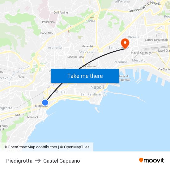 Piedigrotta to Castel Capuano map