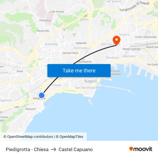 Piedigrotta - Chiesa to Castel Capuano map