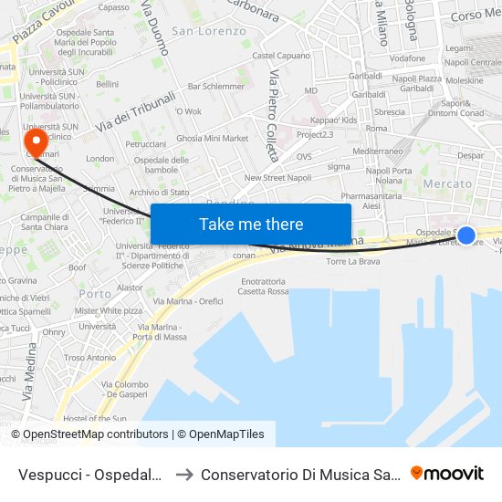 Vespucci - Ospedale Loreto Mare to Conservatorio Di Musica San Pietro A Majella map