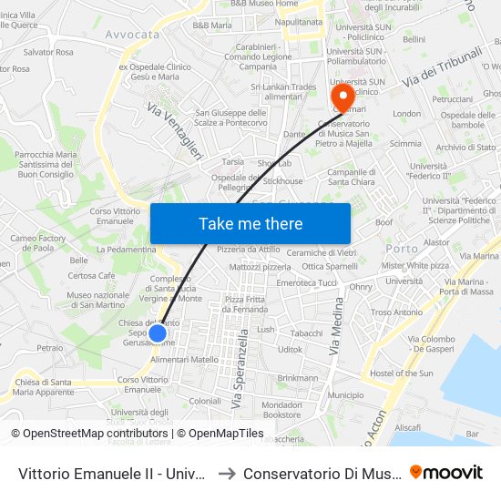Vittorio Emanuele II - Università Suor Orsola Benincasa to Conservatorio Di Musica San Pietro A Majella map