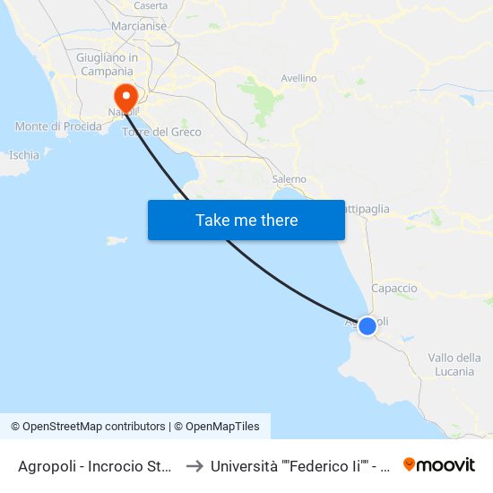 Agropoli - Incrocio Stazione Ff.Ss. to Università ""Federico Ii"" - Sede Centrale map