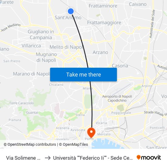 Via Solimene - Rif. Capolinea Ctp to Università ""Federico Ii"" - Sede Centrale map