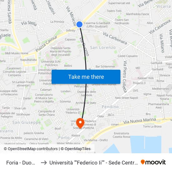 Foria - Duomo to Università ""Federico Ii"" - Sede Centrale map