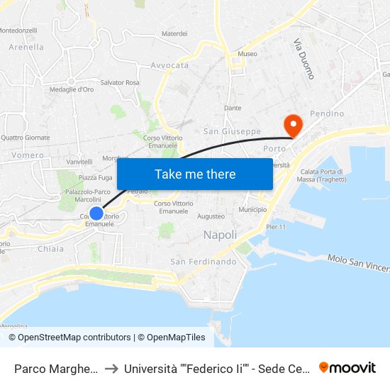 Parco Margherita to Università ""Federico Ii"" - Sede Centrale map