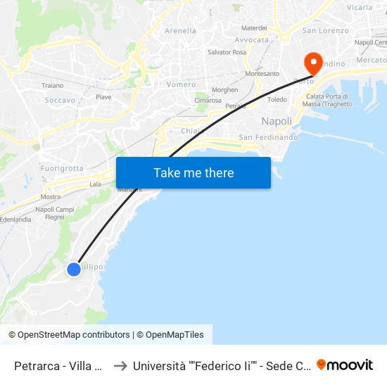 Petrarca - Villa Ruffo to Università ""Federico Ii"" - Sede Centrale map