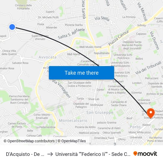 D'Acquisto - De Leva to Università ""Federico Ii"" - Sede Centrale map