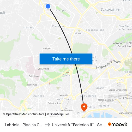 Labriola - Piscina Comunale to Università ""Federico Ii"" - Sede Centrale map