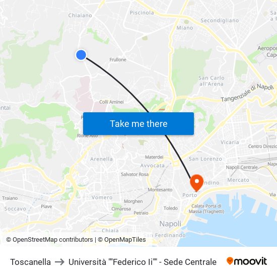 Toscanella to Università ""Federico Ii"" - Sede Centrale map